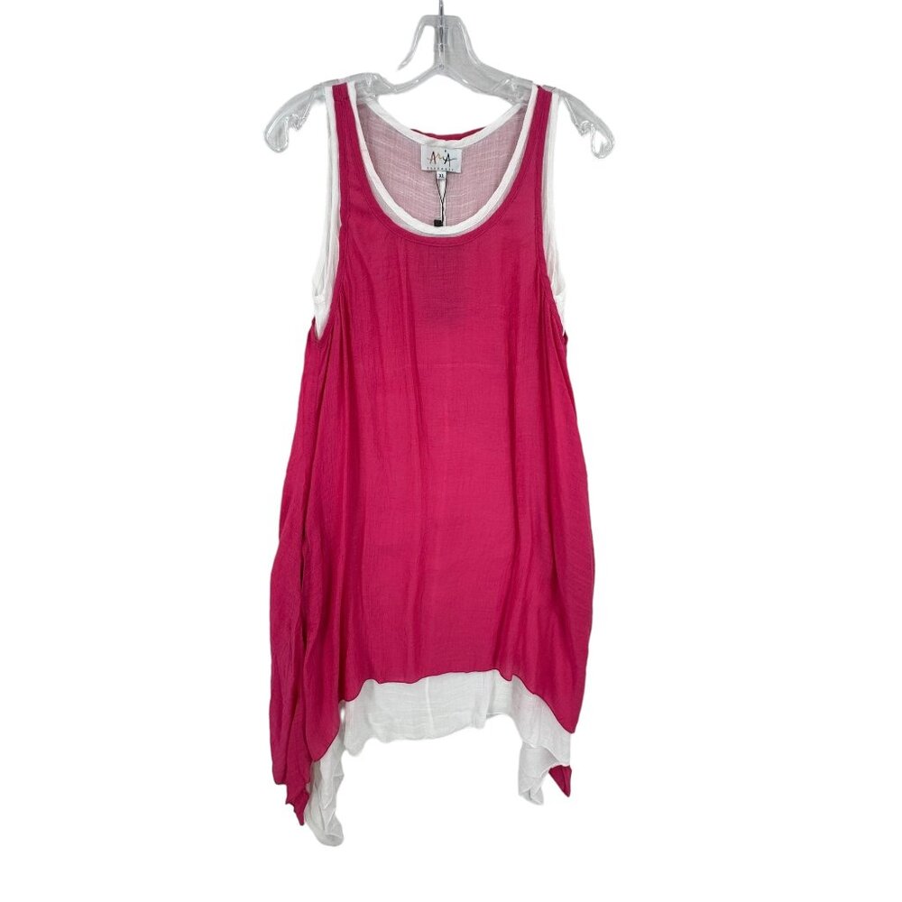 Aria Women's Sleeveless Layered‎ Tank Top XL Pink & White Cotton Blend
